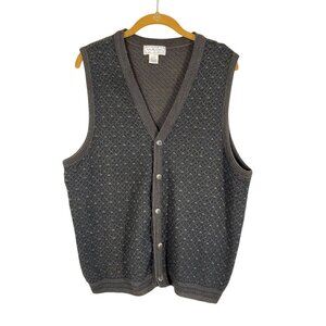 Retro Wool Knit Sweater Vest Gray L Grandpa Preppy Academia Argyle Italy 70s